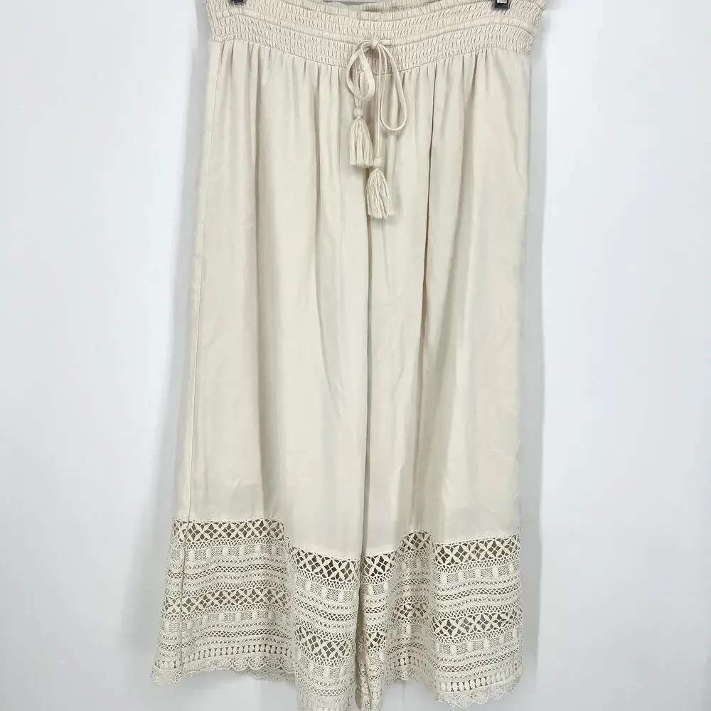 American Eagle Festival Beach Crochet Drawstring Cropped Pants Size L **READ**